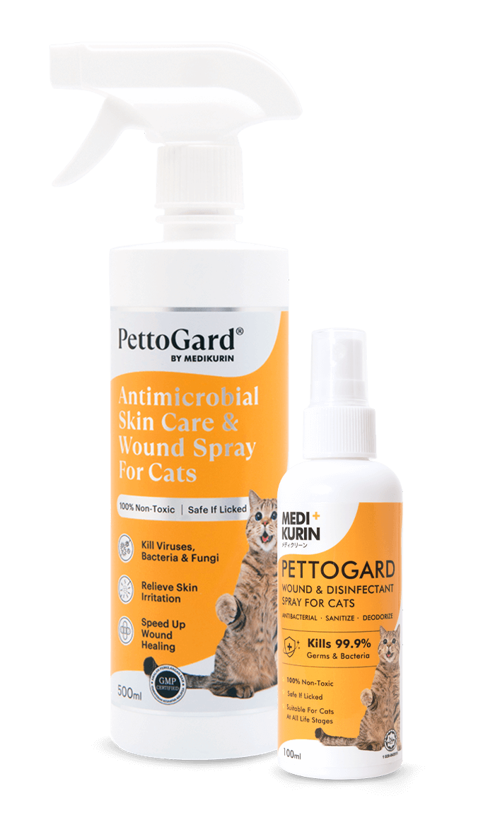 PettoGard Antimicrobial Skincare & Wound Spray for Cats 500ml and 100ml
