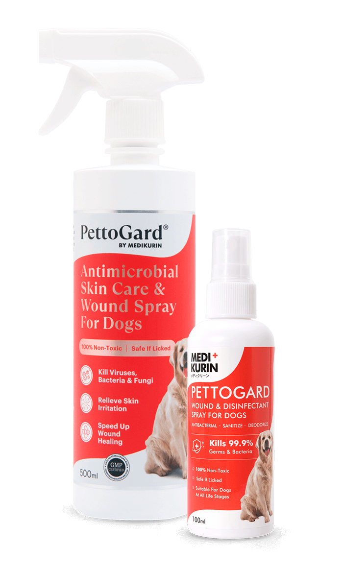 PettoGard Antimicrobial Skincare & Wound Spray for Dogs 500ml and 100ml
