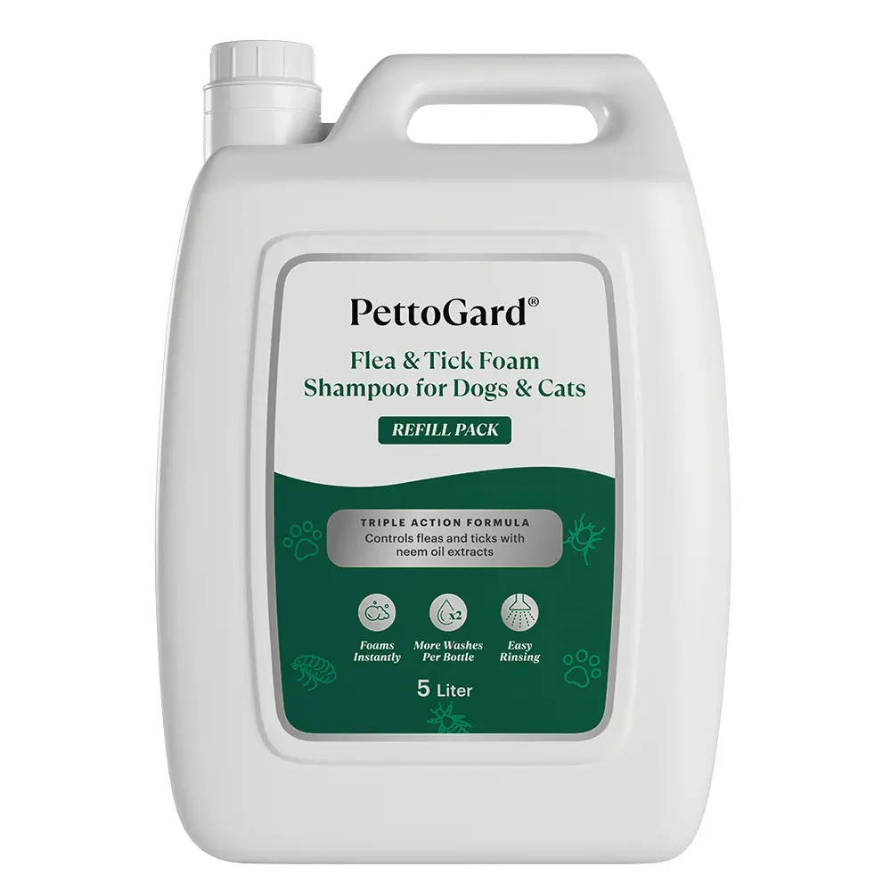 pettogard-2025-flea-&-tick-foam-shampoo-for-dogs-&-cats-front-5l PettoGard Flea & Tick Foam Shampoo for Dogs & Cats 5l